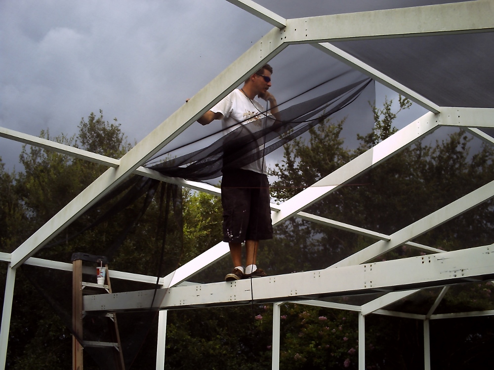 Pool screen enclosure rescreen and repair